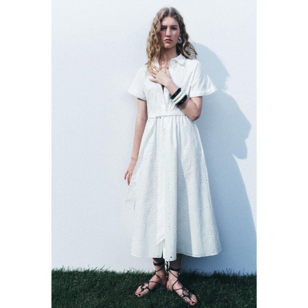 NWT Zara White Eyelet Midi Dress